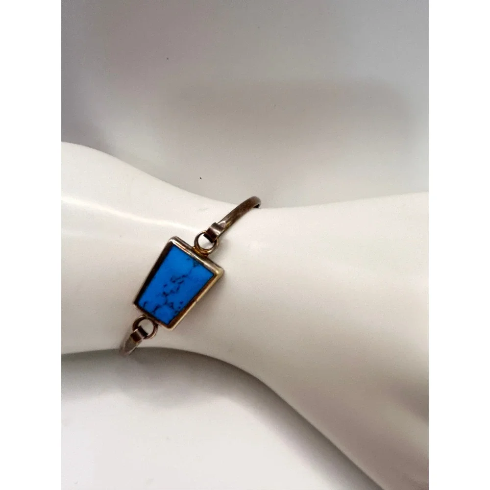 Vintage Mexican 925 Sterling Silver Blue Inlay Bracelet 6.5